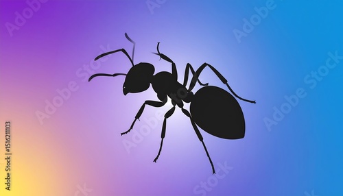 Black Ant Silhouette with Gradient Background.