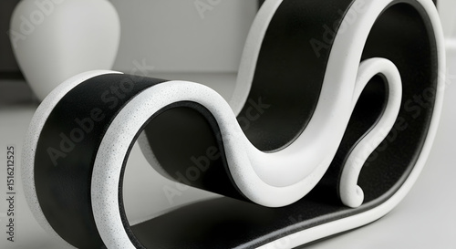 Abstract Sculpture With Swirling Lines in Black And White Style