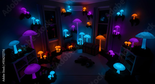 Illuminated Fantasy Mushroom Kingdom Transforming a Bedroom into Magical Wonderland