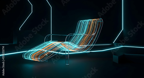 Futuristic Lounge Chair Design With Neon Lights And Striped Ornamentation