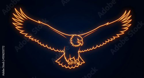 Majestic Eagle Flight Glowing Outlines On Dark Background Style Element