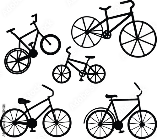 Silhouette Collection of Bicycles and Tricycles – Vector Illustration