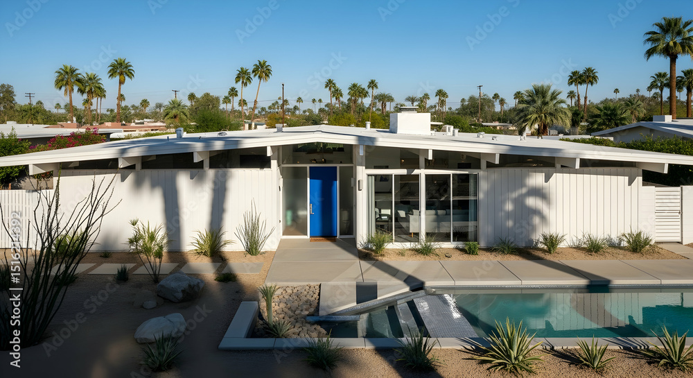 Fototapeta premium Modern Architecture Design Featuring Palm Springs Home with Swimming Pool