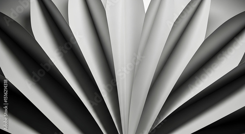 Monochrome Geometry: Abstract Paper Fan With Angular Folds And Linear Light