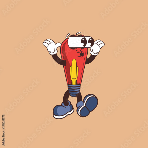Retro character design of shocked light bulbs