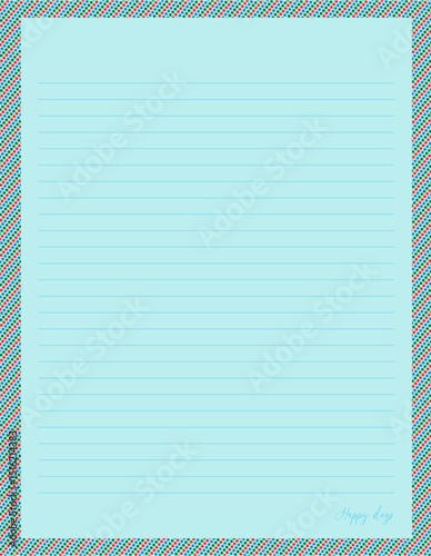 Blue lined notebook paper with red, green and blue star-shaped borders on the edges. Perfect for writing notes, letters or assignments