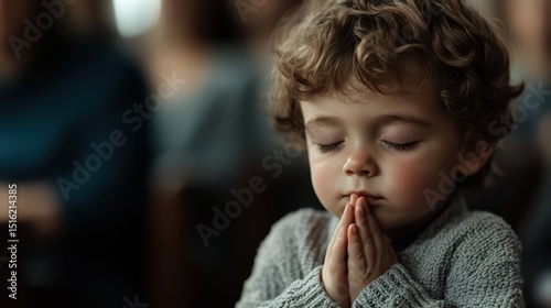 A serene portrait of a young child, eyes closed in prayer, showcasing innocence and tranquility in a heartfelt moment that evokes a sense of peace and spirituality.