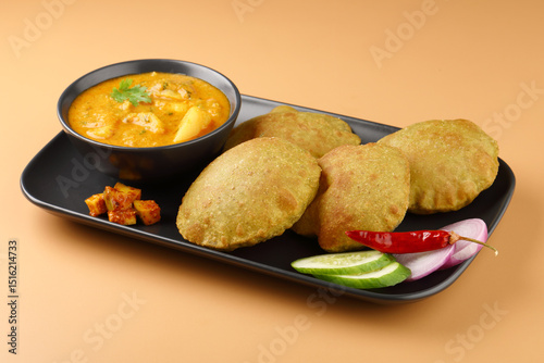 Palak puri with aloo bhaji, Indian breakfast