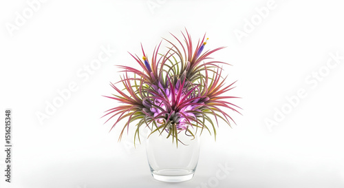 Tillandsia Air Plant Displayed In Modern Glass Vase Against Clean Backdrop