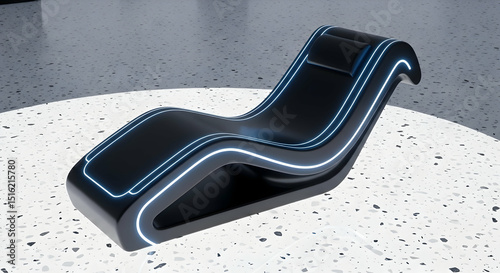 Futuristic Chaise Lounge With Luminescent Accents Displayed on Round Platform