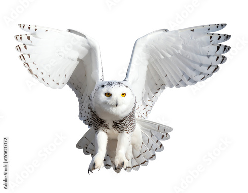 A majestic snowy owl in flight. photo