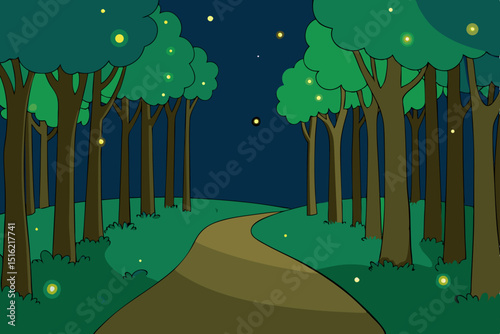 Green city landscape vector illustration with abstract trees and buildings