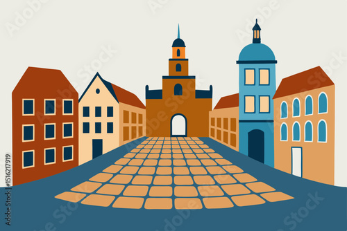 Historic Old Town Square in Warsaw Poland with medieval church architecture and sky