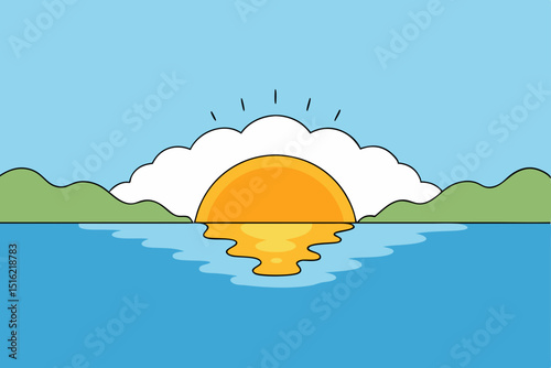 a sunrise over a tranquil lake with mist rising