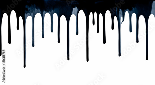 Abstract Dripping Indigo Paint on Plain White Background with Copyspace