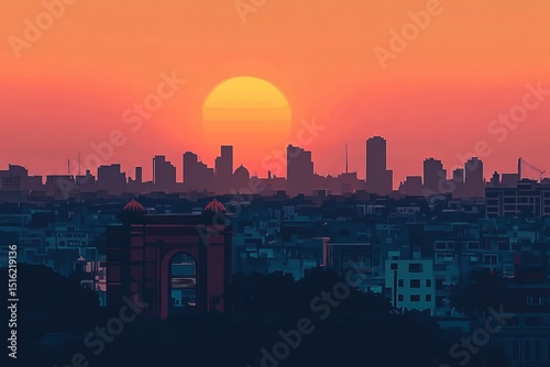 minimalist poster flat design by Chennai, India at dusk 