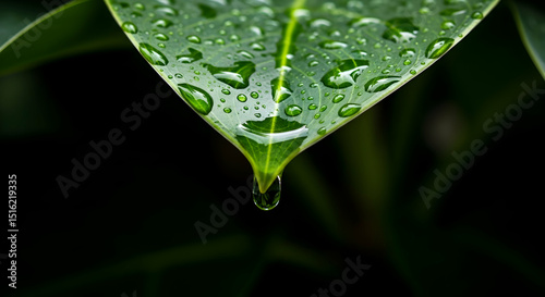 Verdant Leaf Adorned With Glistening Water Droplets In A Nature Close-Up