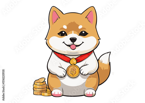Adorable Shiba Inu Puppy Illustration Wealth, Prosperity, and Good Fortune