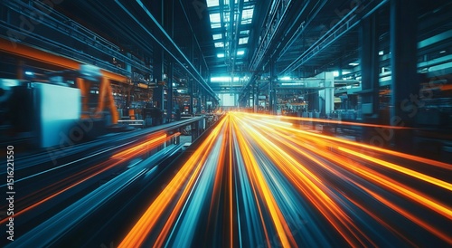 Futuristic Smart Factory Concept Featuring Cyber-Physical Systems, Rapid Data Flow, and High-Efficiency Manufacturing Technology
