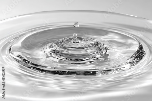 a glass of clear water with ripples spreading outwards from the center, frozen in motion, captured in high detail with soft lighting and a pure