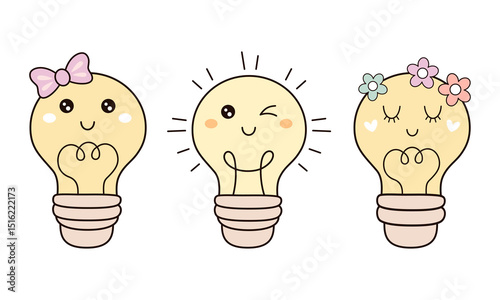 Cute light bulb clipart, groovy educational bulb, cartoon hand drawn vector illustration in flat style	
