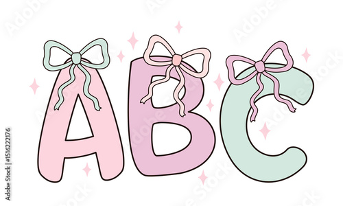 ABC letters isolated clipart on white background, Coquette letters, retro school, back to school, cute hand drawn vector in flat style
