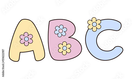 ABC letters isolated clipart on white background, Coquette letters, retro school, back to school, cute hand drawn vector in flat style
