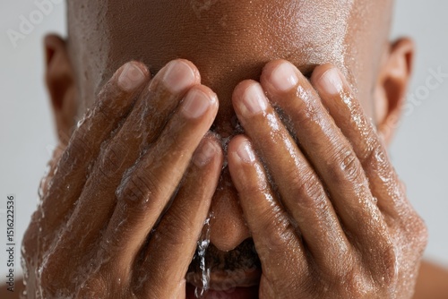Beautiful black man washing his face with soap and water