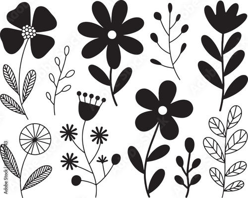 Simple black and white floral elements design