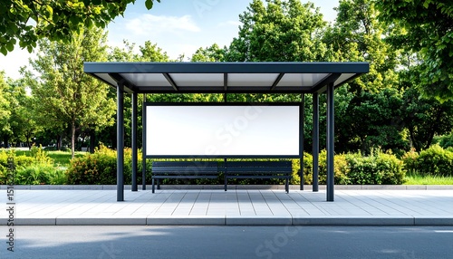 Blank Bus Stop Ad with Park Setting.