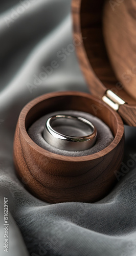 Exquisite Silver Ring in Wooden Box photo