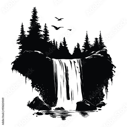 Waterfall minimalist silhouette design vector art