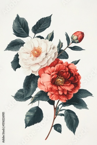 Fototapeta Naklejka Na Ścianę i Meble -  Illustration vintage flowers white.