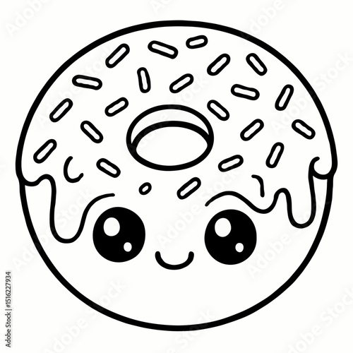 Adorable Kawaii Donut with Sprinkles Sweet Food Coloring Page for Kids
