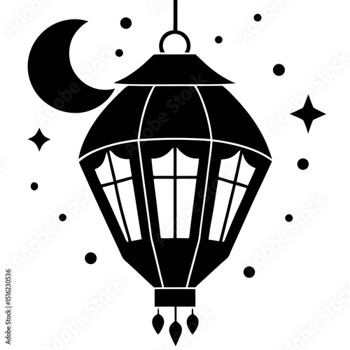 Elegant Silhouette of a Hanging Lantern Under the Night Sky Ramadan, Festive, and Cultural Symbol