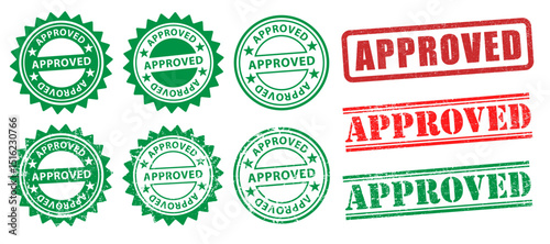 Approved Text Letter Grunge Style Rubber Stamp Template set. Vector illustration image. Isolated on white background.