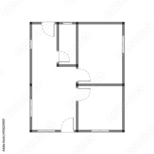 Black and White floor plan of a modern unfurnished house for your design. with a scale of 1:100, vector blueprint. Architectural background.
