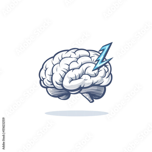 Isolated White Brain with Blue Lightning