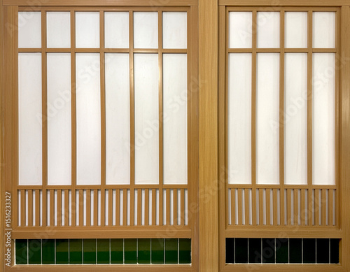 Series of modern oriental Chinese and Japanese theme wooden screens and panel design Wall panel design with modern wood linear stripes and fluted panel. Seamless background texture.