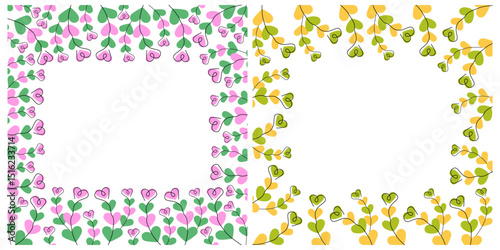 Freehand Heart Shape Colorful Floral Frames Spring and Summertime Greeting Copy space Template Set