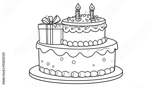 Twotier Birthday Cake Coloring Page.