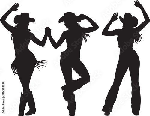 Cowgirl silhouettes dancing country western line dance