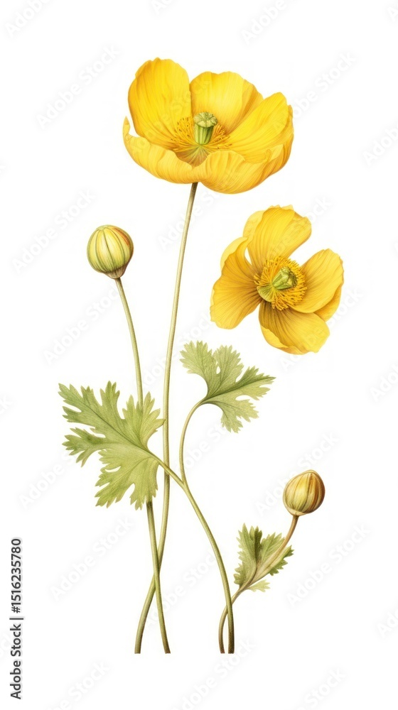 Naklejka premium Buttercup flower illustration botanical.