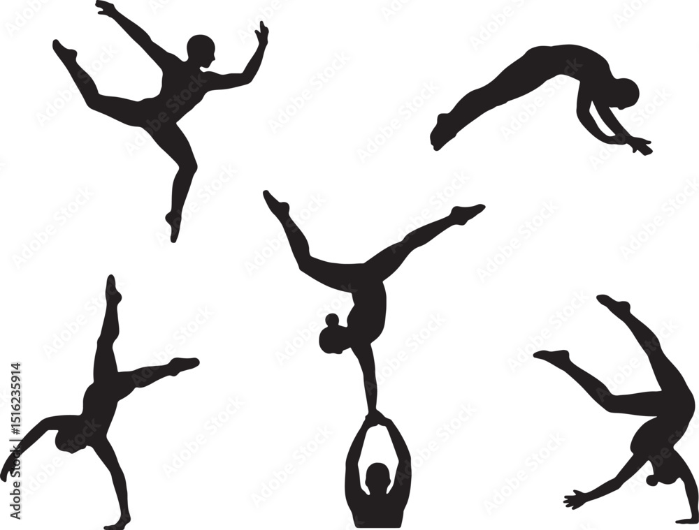 Fototapeta premium Gymnastics silhouettes diverse poses athletic action