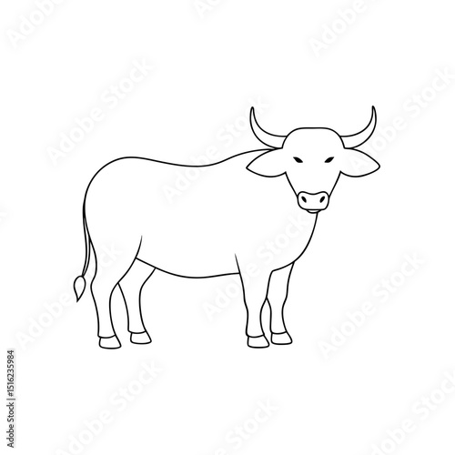 Wild Water Buffalo on White Background: Strong Animal Illustration