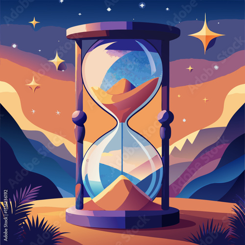 Hourglass in a Starry Landscape – Time and Cosmic Flow