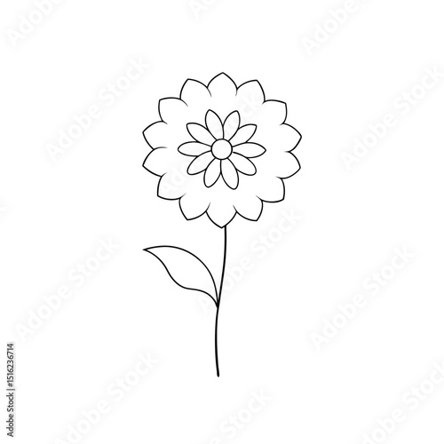 Bright Pink Zinnia Flower on White Background: Vibrant Floral Illustration
