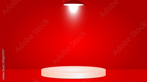 Realistic luxurious 3D red podium or pedestal with spotlight perfect for showing products marketing branding or promotional commercial visual in advertising and presentation.