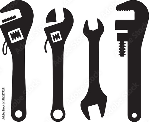 Black silhouette wrench set tools repair maintenance