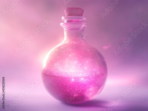 Ethereal elixir: A luminous potion bottle filled with cosmic stardust and magic